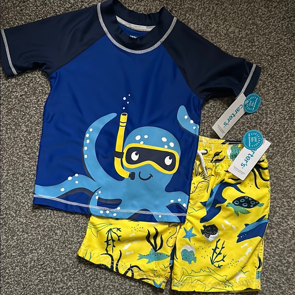 Kids UPF50+ Rash Guard and Swim Trunks Set by Carter’s - Size 4T/4A